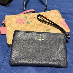 Coach Navy and Tan Floral Wristlet Duo